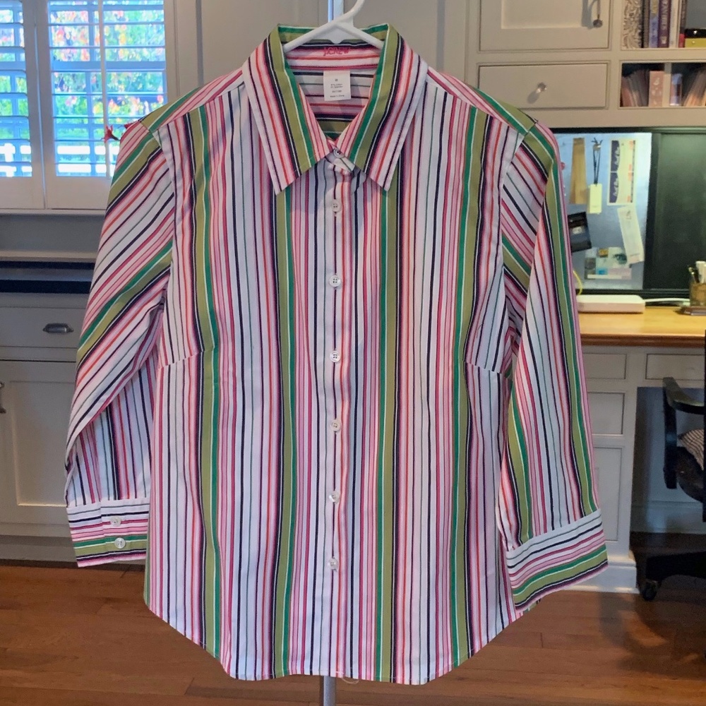 J. Crew Button Down Long Sleeve Multi Color Stripe Blouse. Size M.